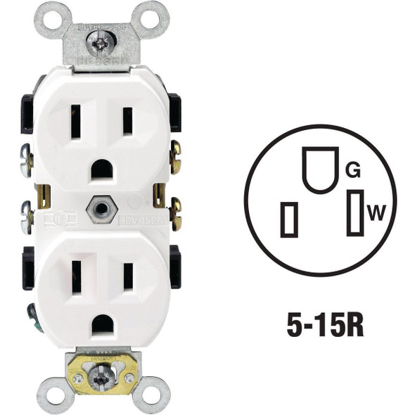 S02-0BR15-0WS Leviton 15A White Shallow Commercial Grade 5-15R Duplex Outlet