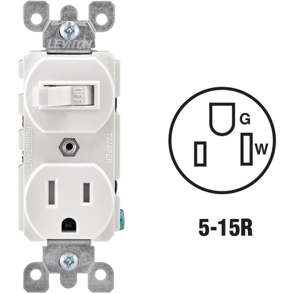 R62-T5225-0WS Leviton White 15A Commercial Grade Switch & Outlet