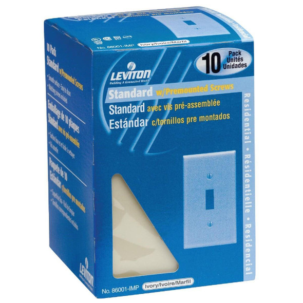 M25-86001-IMP Leviton 1-Gang Plastic Toggle Switch Wall Plate, Ivory (10-Pack)