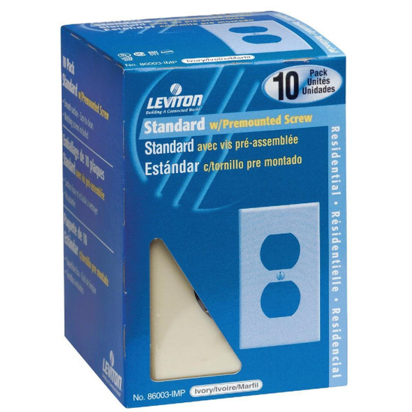 M25-86003-IMP Leviton 1-Gang Smooth Plastic Outlet Wall Plate, Ivory (10-Pack)