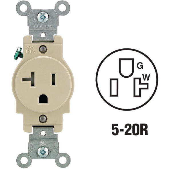 R51-T5020-0IS Leviton 20A Ivory Commercial Grade 5-20R Tamper Resistant Single Outlet