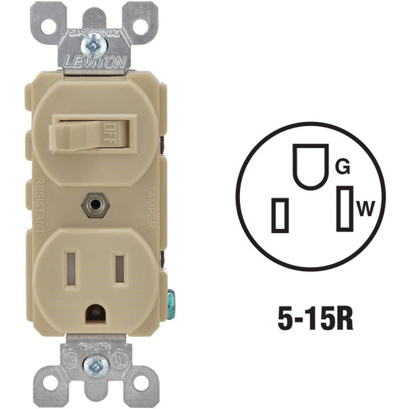 R51-T5225-0IS Leviton Ivory 15A Commercial Grade Switch & Outlet