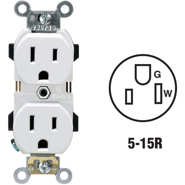 R72-05252-0WS Leviton 15A White Industrial Grade 5-15R Duplex Outlet