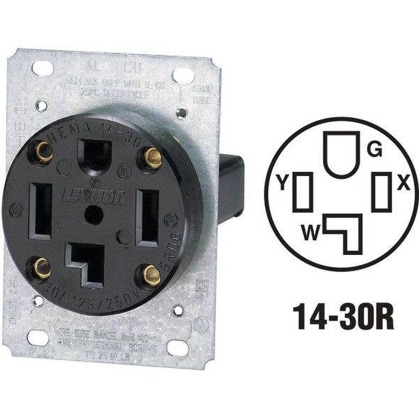 R10-00278-S00 Leviton 30A Flush Mount Black 14-30R 4-Wire Dryer Power Outlet