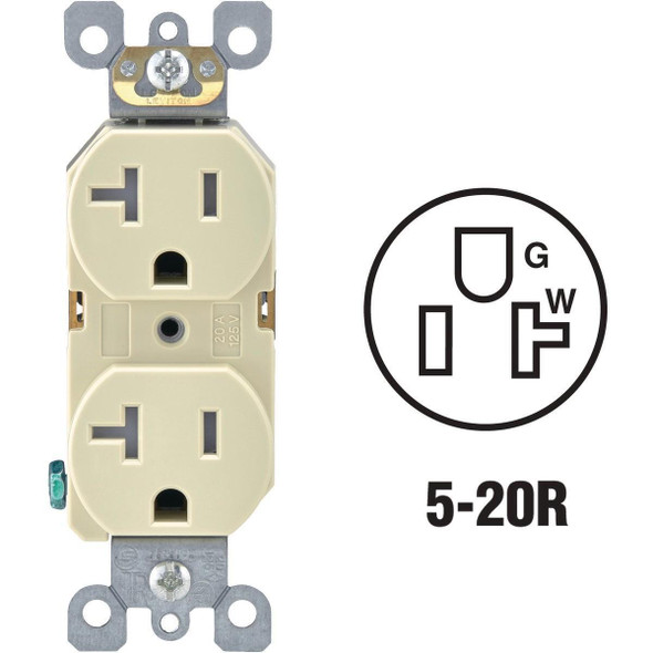 R51-T5820-0IS Leviton 20A Ivory Tamper Resistant Residential Grade 5-20R Duplex Outlet