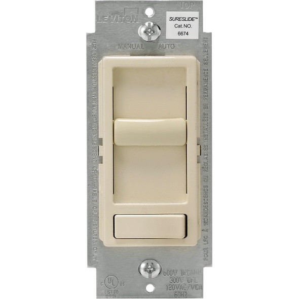 R78-06674-P0T Leviton Decora Incandescent/LED/CFL Light Almond Slide Dimmer Switch
