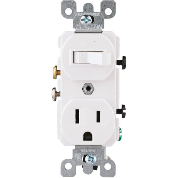 52250WS Leviton White 15A Heavy-Duty Switch & Outlet