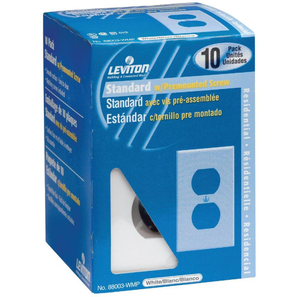 M24-88003-WMP Leviton 1-Gang Smooth Plastic Outlet Wall Plate, White (10-Pack)