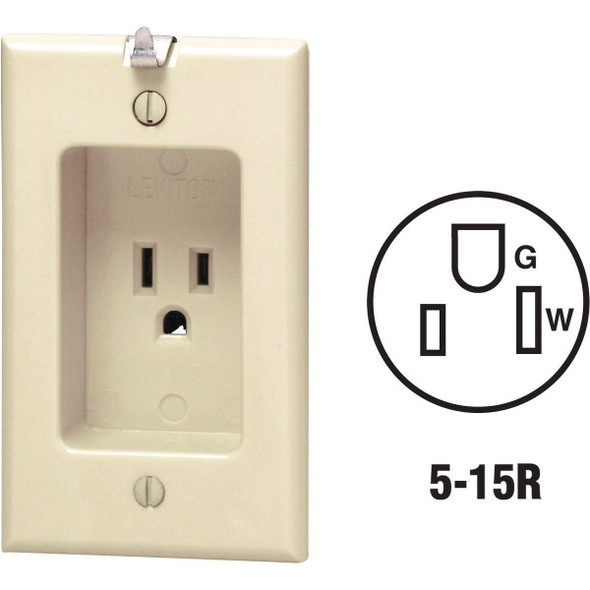 101-00688-00I Leviton 15A Ivory Residential Grade 5-15R Single Clock Outlet