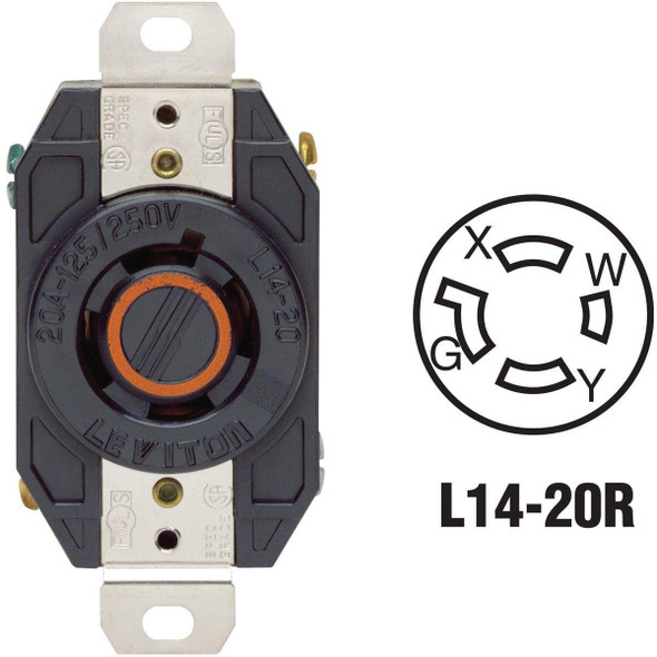 065-02410-000 Leviton 20A 125V/250V Black Industrial Grade L14-20R Locking Outlet Receptacle