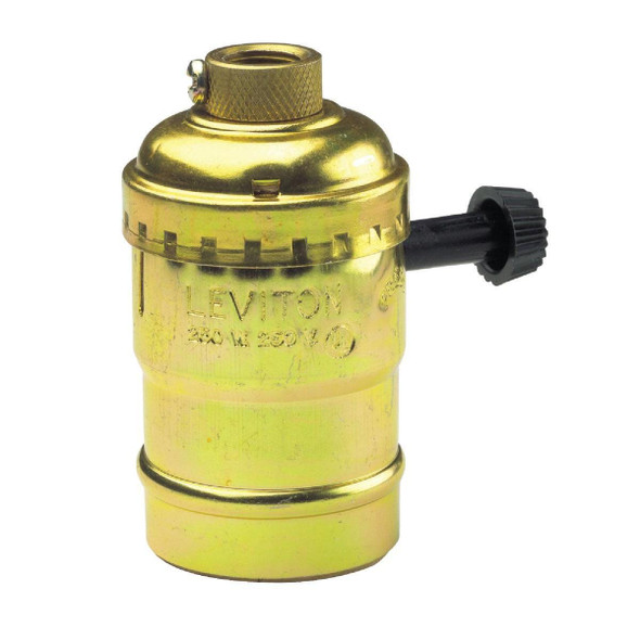 079-07070-0PG Leviton Turn-Knob Medium Base Brass Lamp Socket