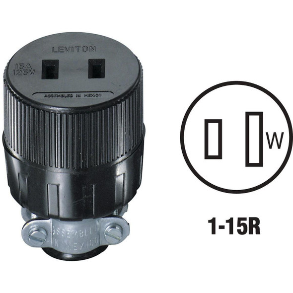 001-612 Leviton 15A 125V 2-Wire 2-Pole Round Cord Connector