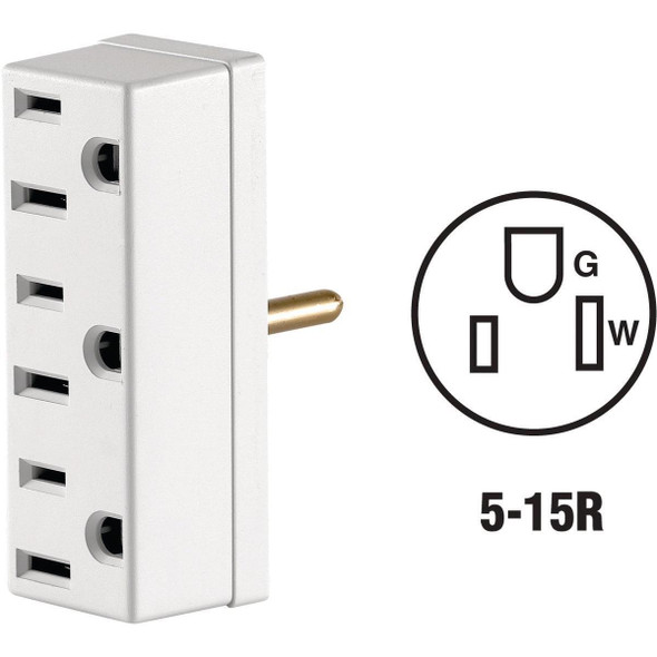 008-00697-00W Leviton White 15A 3-Outlet Tap