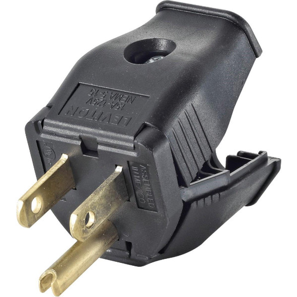 000-3W101-00E Leviton 15A 125V 3-Wire 2-Pole Clamp Tight Cord Plug, Black