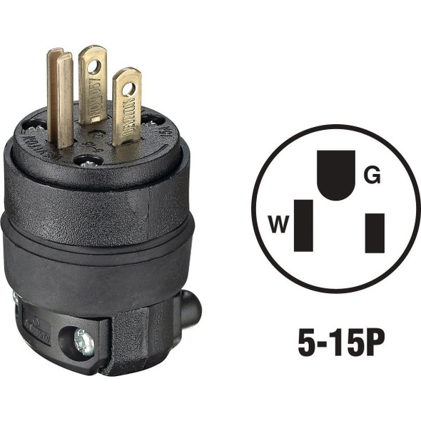 000-515PR Leviton 15A 125V 3-Wire 2-Pole Rough Use Cord Plug