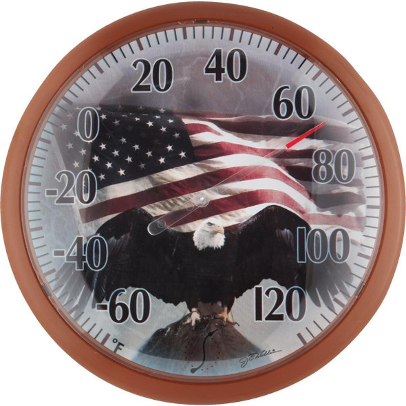 6773 Taylor SpringField 13-1/4" Dia Plastic Dial Flag Indoor & Outdoor Thermometer