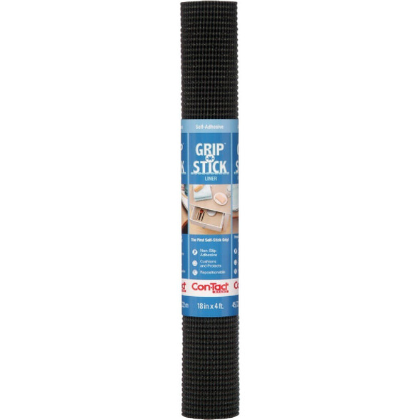 04F-18C51-06 Con-Tact Grip-N-Stick 18 In. x 4 Ft. Black Self-Adhesive Shelf Liner