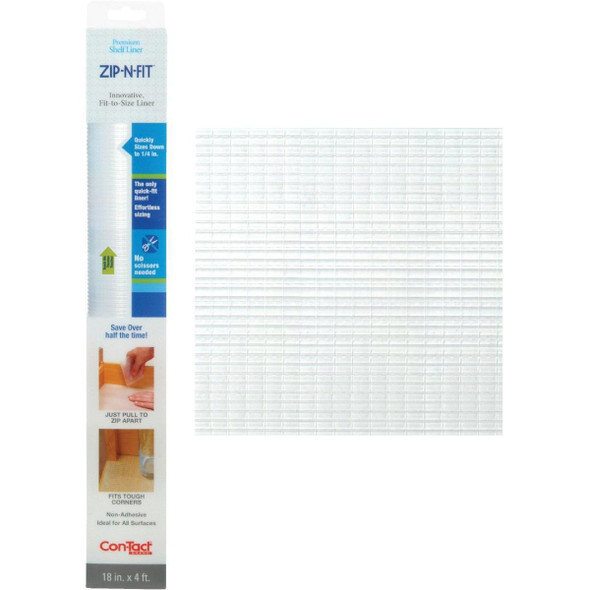 04F-CZ8S01-06 Con-Tact Zip-N-Fit 18 In. x 4 Ft. Clear Non-Adhesive Shelf Liner