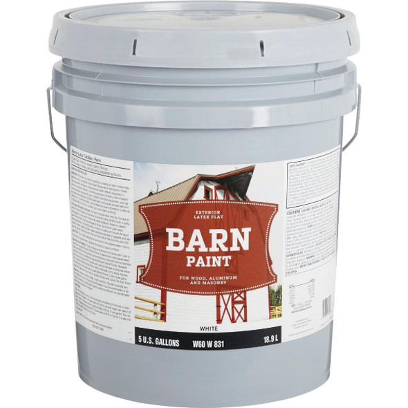 W60W00831-20 Latex Flat Exterior Barn Paint, White, 5 Gal.