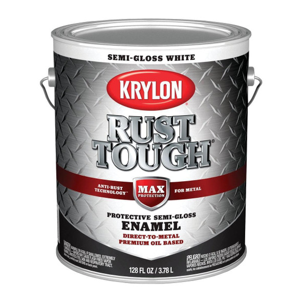 K09734008 Krylon Rust Tough Oil-Based Semi-Gloss Rust Control Enamel, White, 1 Gal.