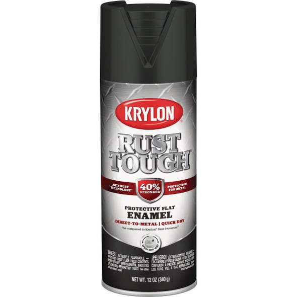 K09218008 Krylon Rust Tough 12 Oz. Flat Alkyd Enamel Spray Paint, Black