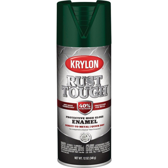 K09223008 Krylon Rust Tough 12 Oz. Gloss Alkyd Enamel Spray Paint, Hunter Green