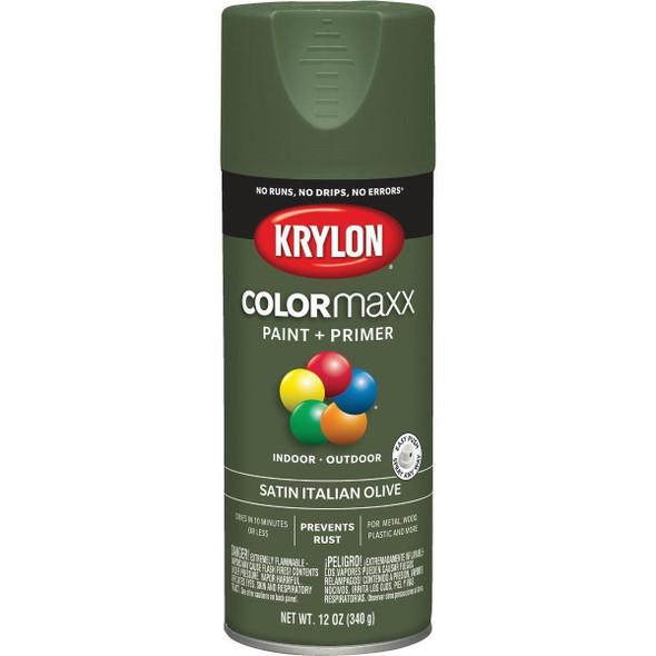 K05566007 Krylon ColorMaxx 12 Oz. Satin Spray Paint, Italian Olive