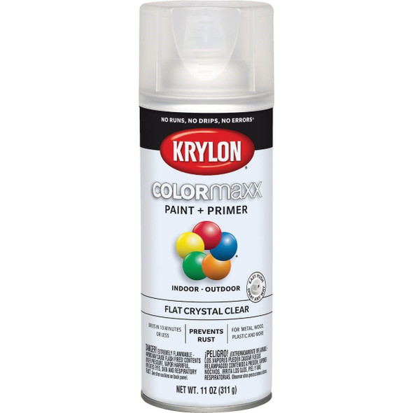 K05547007 Krylon ColorMaxx 11 Oz. Flat Paint + Primer Spray Paint, Crystal Clear