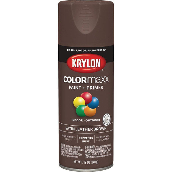 K05569007 Krylon Colormaxx Satin Spray Paint & Primer, Leather Brown