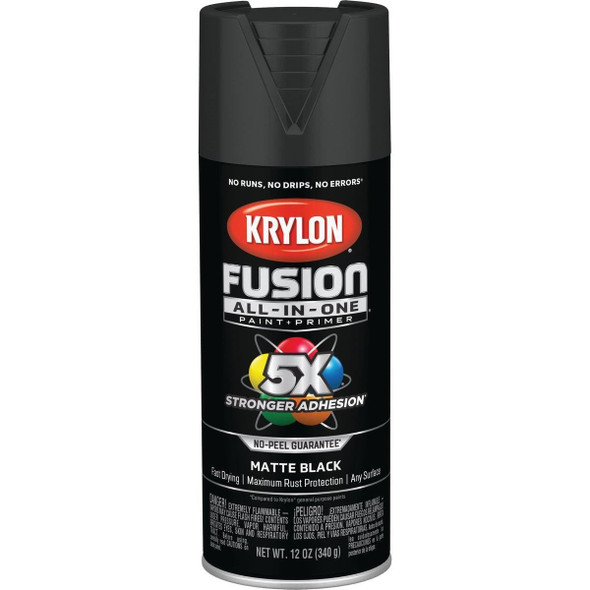 K02754007 Krylon Fusion All-In-One Matte Spray Paint & Primer, Black