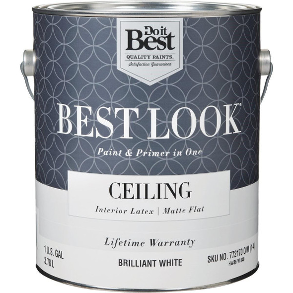 HW36W0840-16 Best Look Latex Paint & Primer In One Matte Flat Ceiling Paint, Brilliant White, 1 Gal.