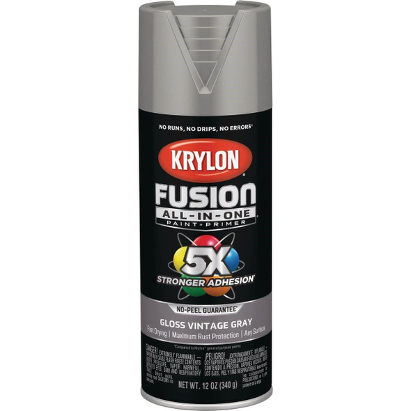 K02726007 Krylon Fusion All-In-One Gloss Spray Paint & Primer, Vintage Gray