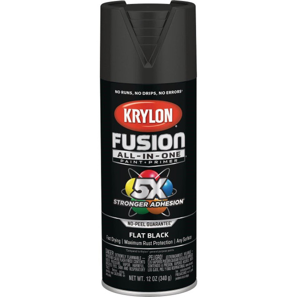K02728007 Krylon Fusion All-In-One Flat Spray Paint & Primer, Black
