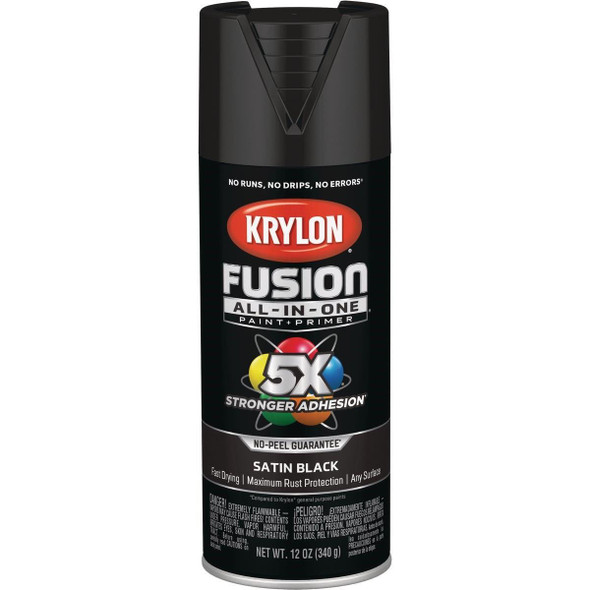 K02732007 Krylon Fusion All-In-One Satin Spray Paint & Primer, Black