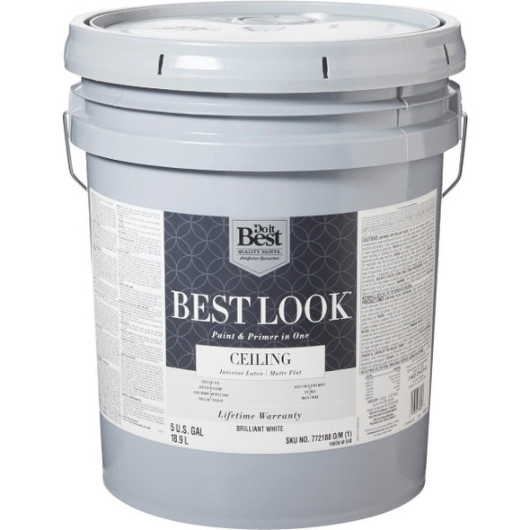HW36W0840-20 Best Look Latex Paint & Primer In One Matte Flat Ceiling Paint, Brilliant White, 5 Gal.