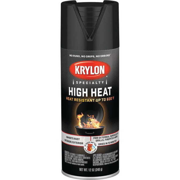 K01618777 Krylon Flat Black 12 Oz. High Heat Spray Paint