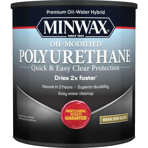 630200444 Minwax Warm Semi-Gloss Water Based Oil-Modified Interior Polyurethane, 1 Qt.