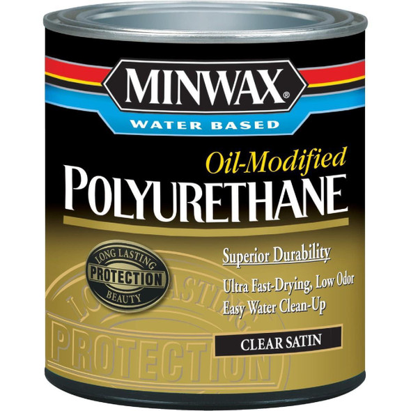 630250444 Minwax Satin Water Based Oil-Modified Interior Polyurethane, 1 Qt.