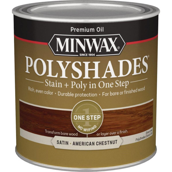 213754444 Minwax Polyshades 1/2 Pt. Satin Stain & Finish Polyurethane In 1-Step, American Chestnut