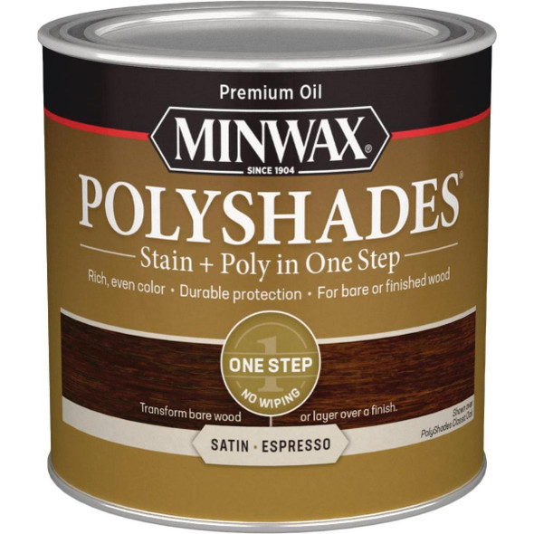 213974444 Minwax Polyshades 1/2 Pt. Satin Stain & Finish Polyurethane In 1-Step, Espresso