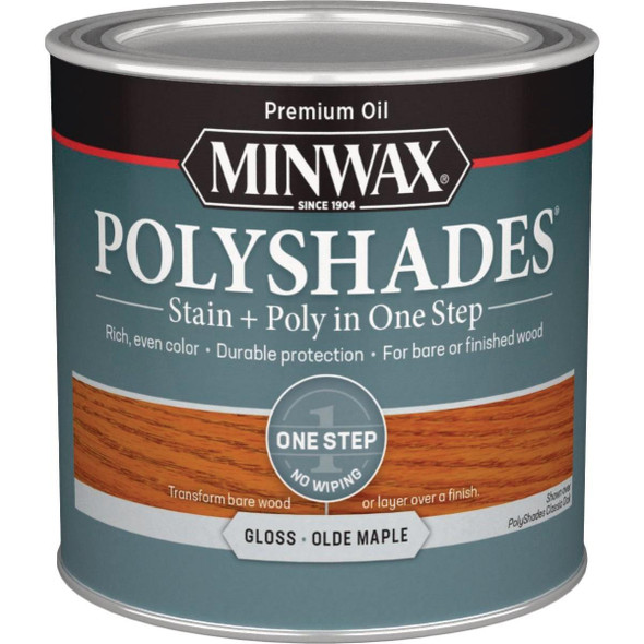 214304444 Minwax Polyshades 1/2 Pt. Gloss Stain & Finish Polyurethane In 1-Step, Olde Maple