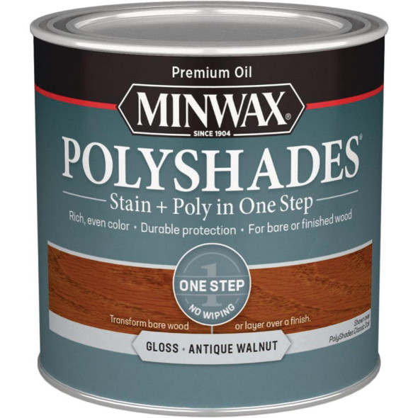 214404444 Minwax Polyshades 1/2 Pt. Gloss Stain & Finish Polyurethane In 1-Step, Antique Walnut