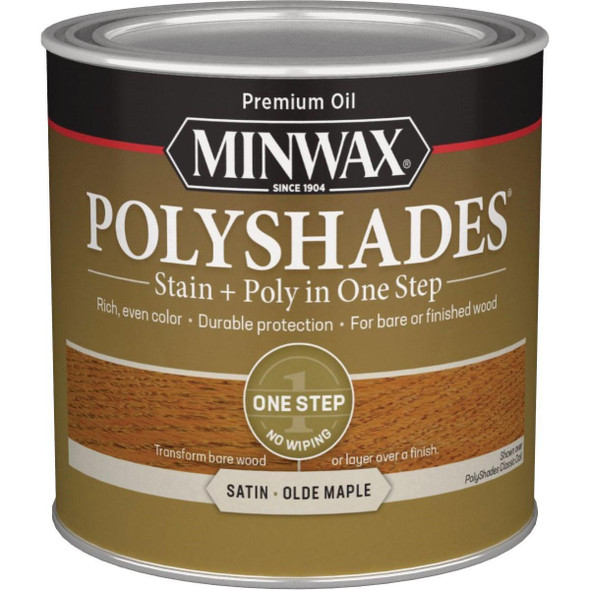 213304444 Minwax Polyshades 1/2 Pt. Satin Stain & Finish Polyurethane In 1-Step, Olde Maple