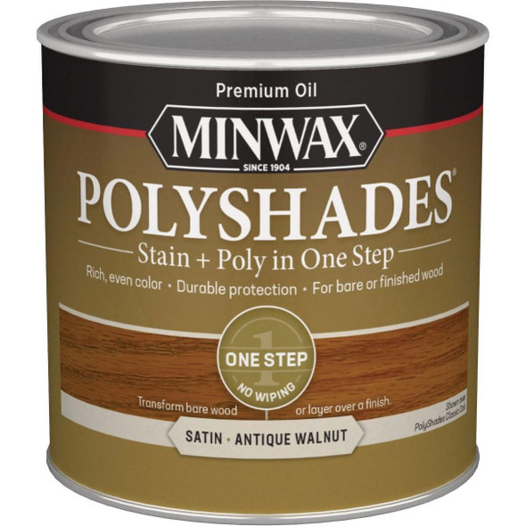 213404444 Minwax Polyshades 1/2 Pt. Satin Stain & Finish Polyurethane In 1-Step, Antique Walnut