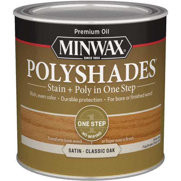 213704444 Minwax Polyshades 1/2 Pt. Satin Stain & Finish Polyurethane In 1-Step, Classic Oak