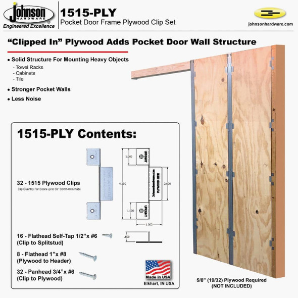 1515-PLY Johnson Hardware Pocket Door Frame Clip Set