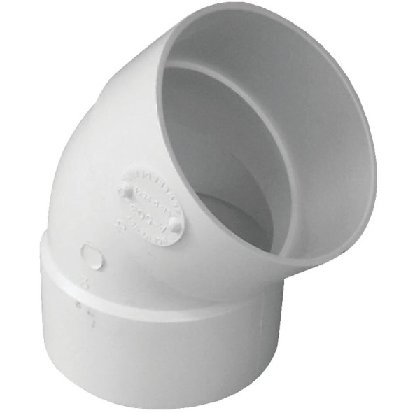 414183BC IPEX Canplas 3 In. SDR 35  45 Deg. PVC Sewer and Drain Elbow (1/8 Bend)