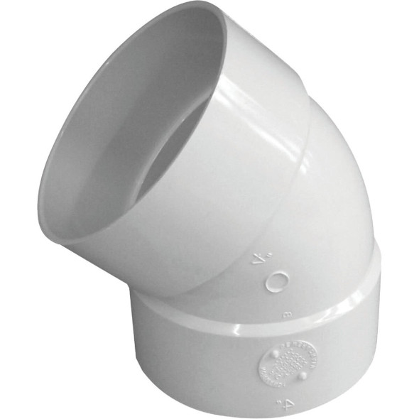 414184BC IPEX Canplas 4 In. SDR 35 45 Deg. PVC Sewer and Drain Elbow (1/8 Bend)