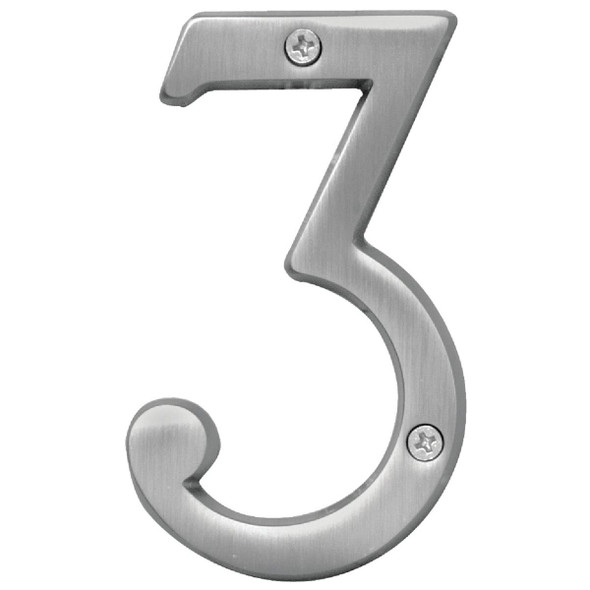 BR-43SN/3 Hy-Ko Prestige Series 4 In. Satin Nickel House Number Three