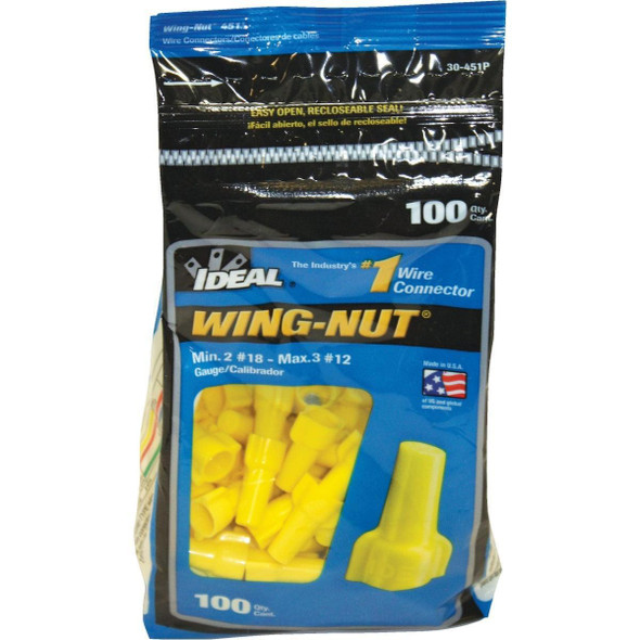 30-451P Ideal Wing-Nut Small Yellow Copper to Copper Wire Connector (100-Pack)
